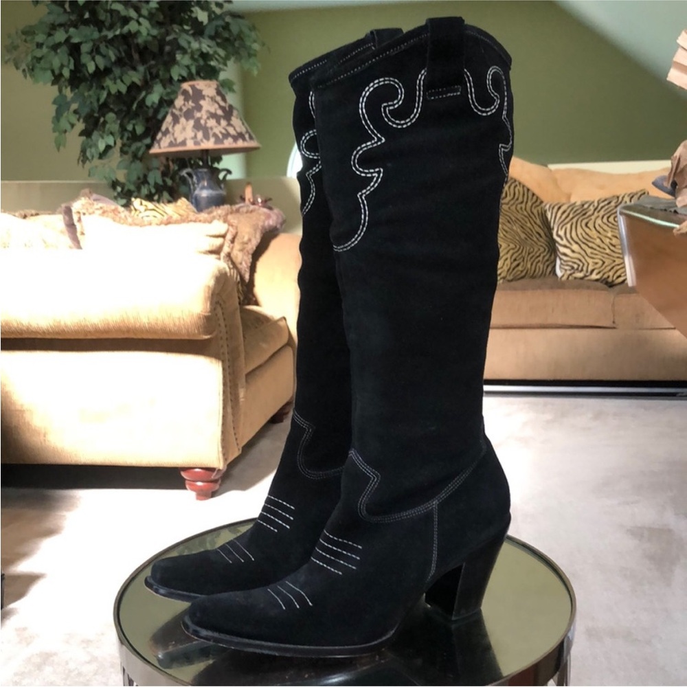 Via Spiga Black Suede Western cowboy Boots, size 8.5
